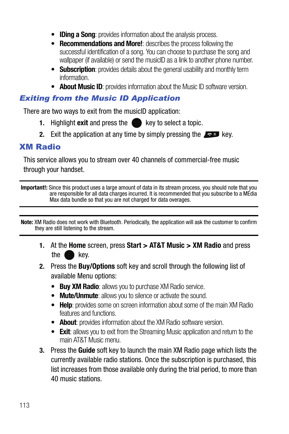 Xm radio | Samsung SMART DEVICE SGH-I617 User Manual | Page 116 / 162
