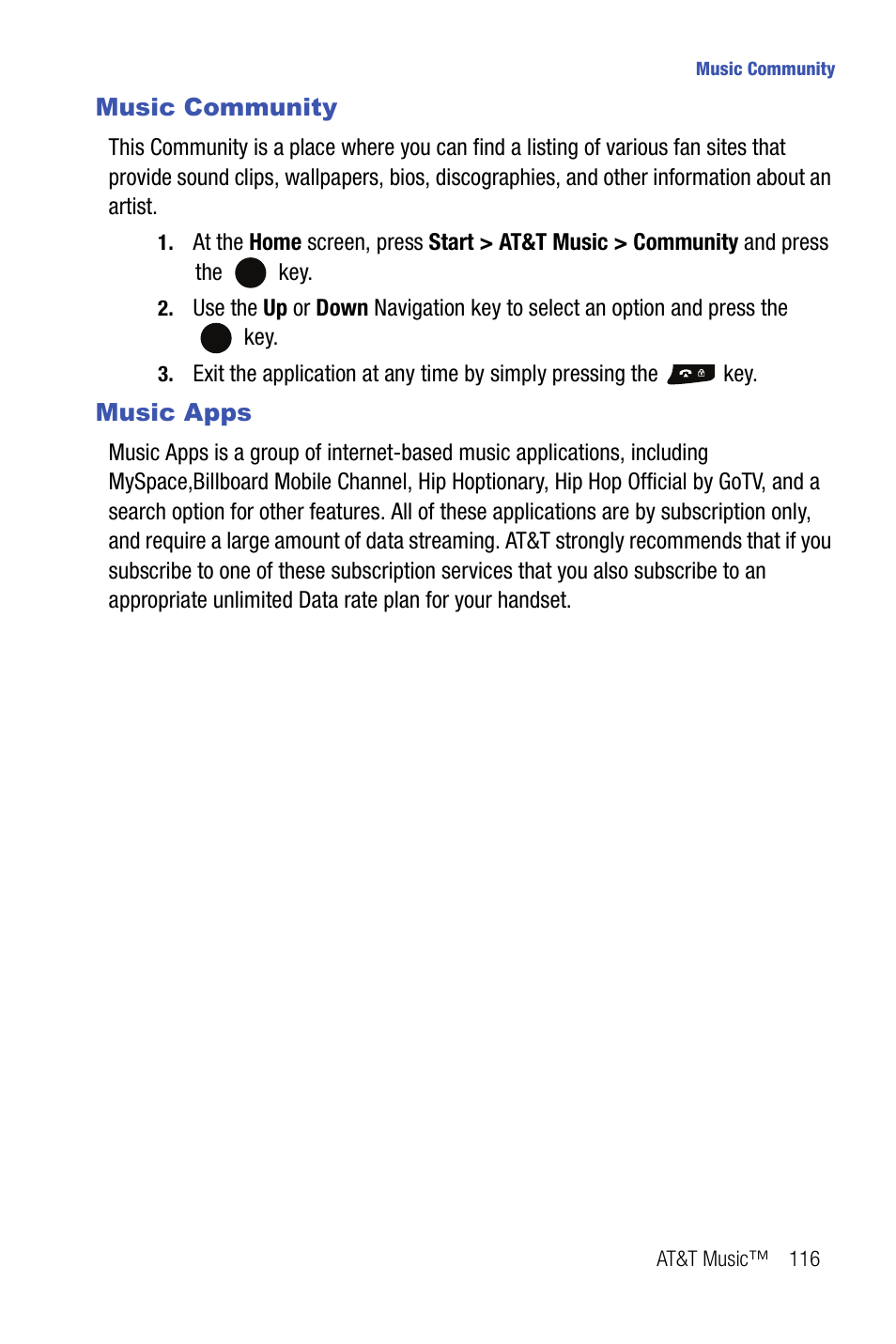 Music community music apps, Music community, Music apps | Samsung SMART DEVICE SGH-I617 User Manual | Page 119 / 162