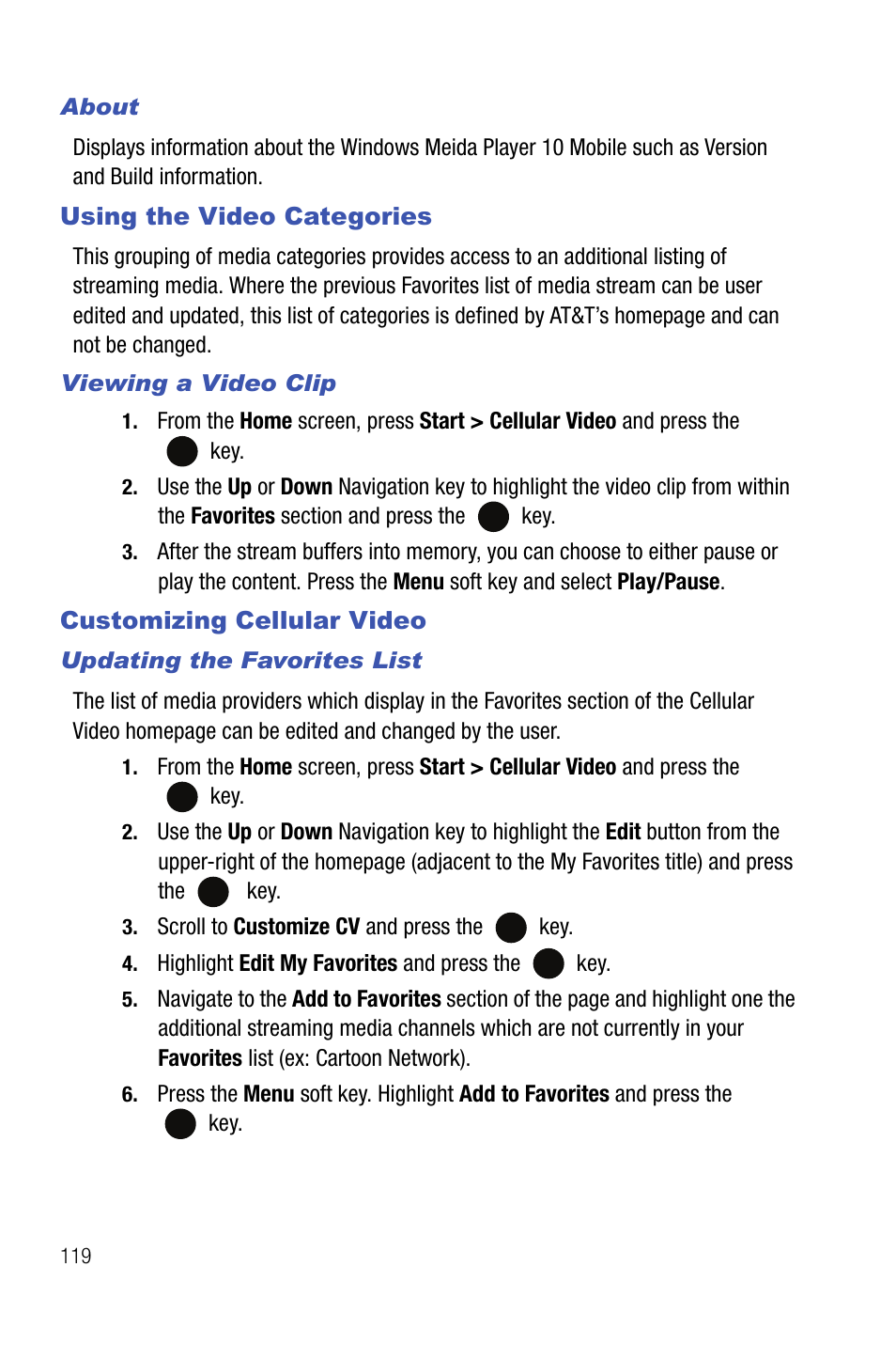 Using the video categories, Customizing cellular video | Samsung SMART DEVICE SGH-I617 User Manual | Page 122 / 162