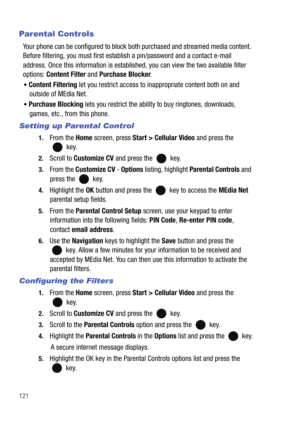 Parental controls | Samsung SMART DEVICE SGH-I617 User Manual | Page 124 / 162