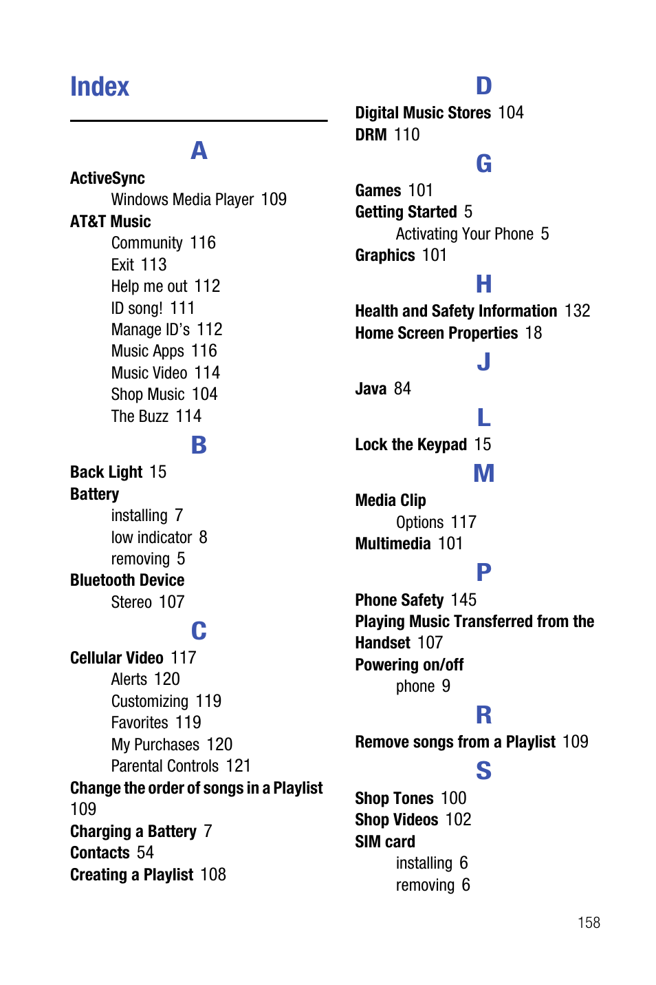 Index | Samsung SMART DEVICE SGH-I617 User Manual | Page 161 / 162