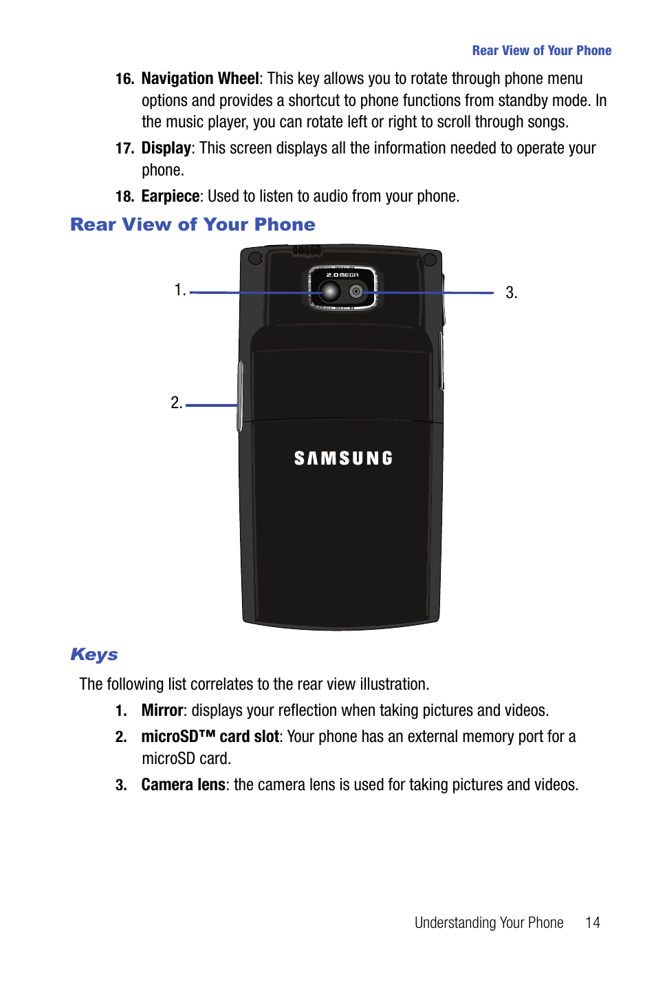 Rear view of your phone | Samsung SMART DEVICE SGH-I617 User Manual | Page 17 / 162