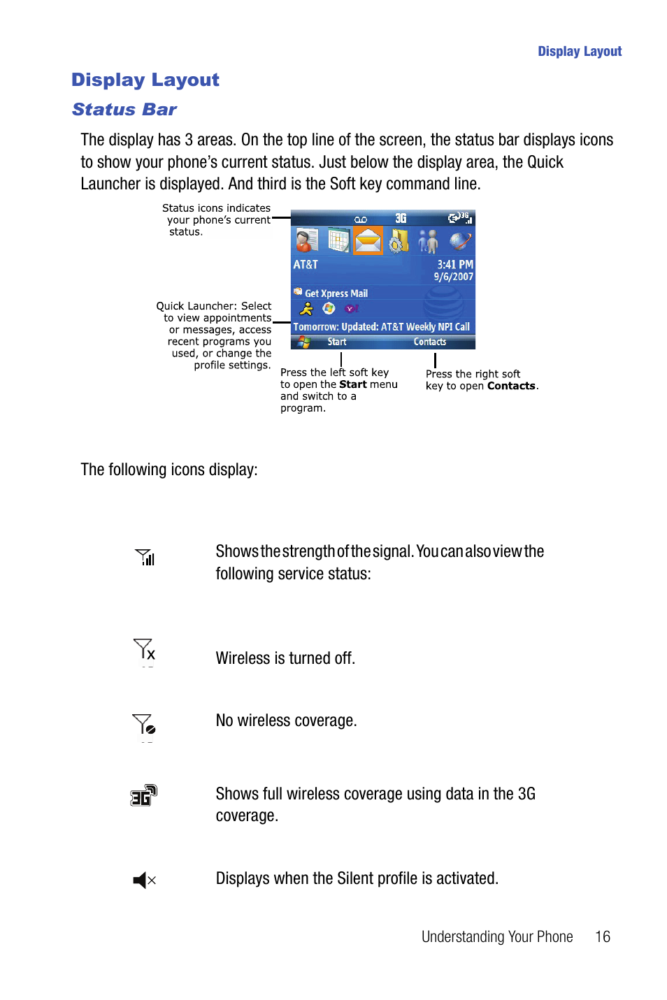 Display layout | Samsung SMART DEVICE SGH-I617 User Manual | Page 19 / 162