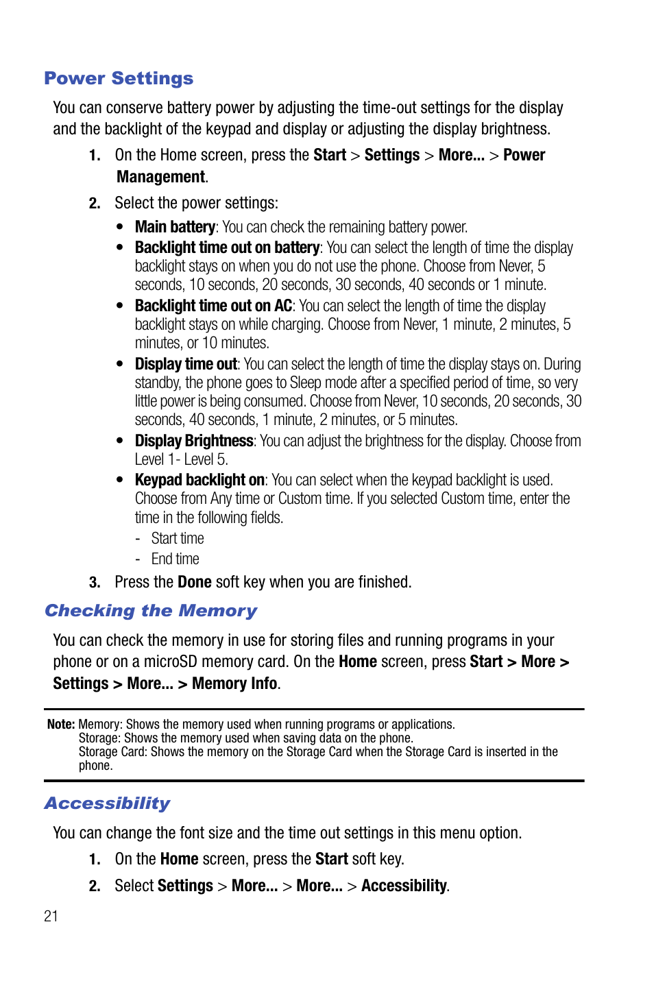 Power settings | Samsung SMART DEVICE SGH-I617 User Manual | Page 24 / 162
