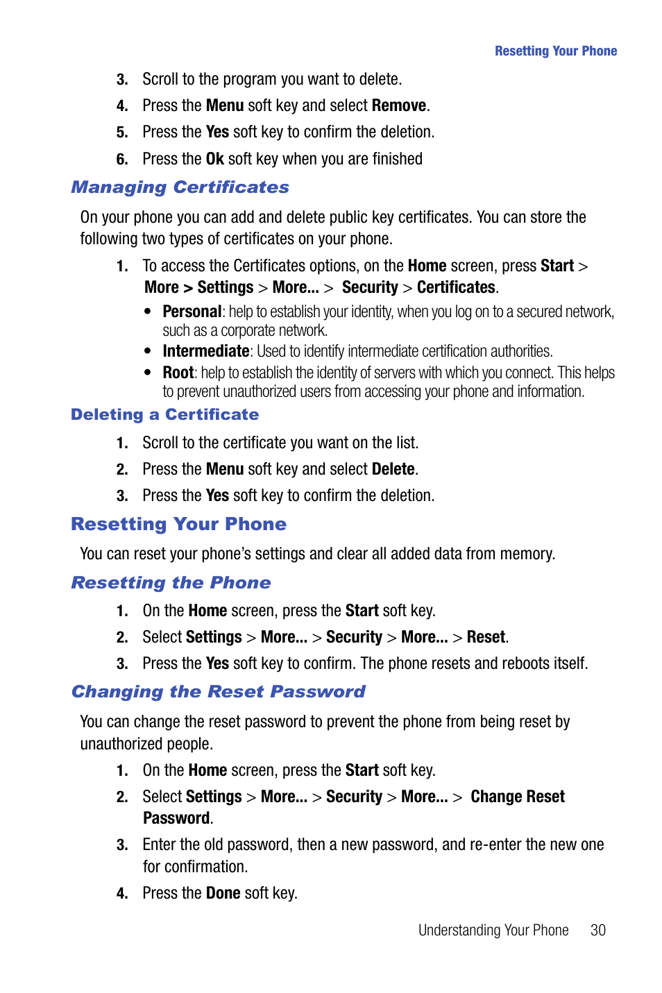 Resetting your phone | Samsung SMART DEVICE SGH-I617 User Manual | Page 33 / 162