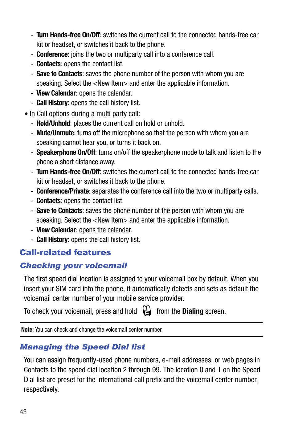 Call-related features | Samsung SMART DEVICE SGH-I617 User Manual | Page 46 / 162