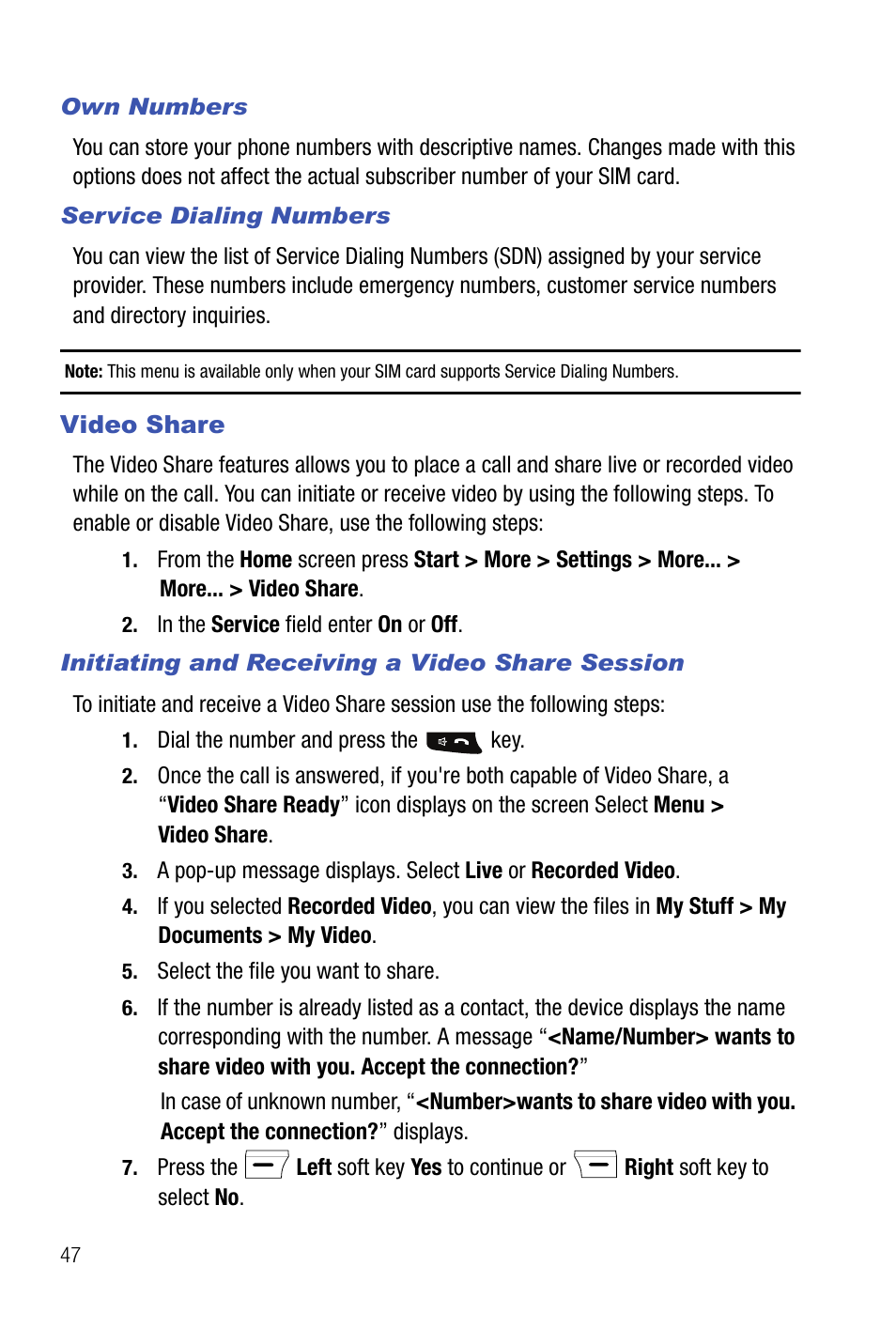 Video share | Samsung SMART DEVICE SGH-I617 User Manual | Page 50 / 162