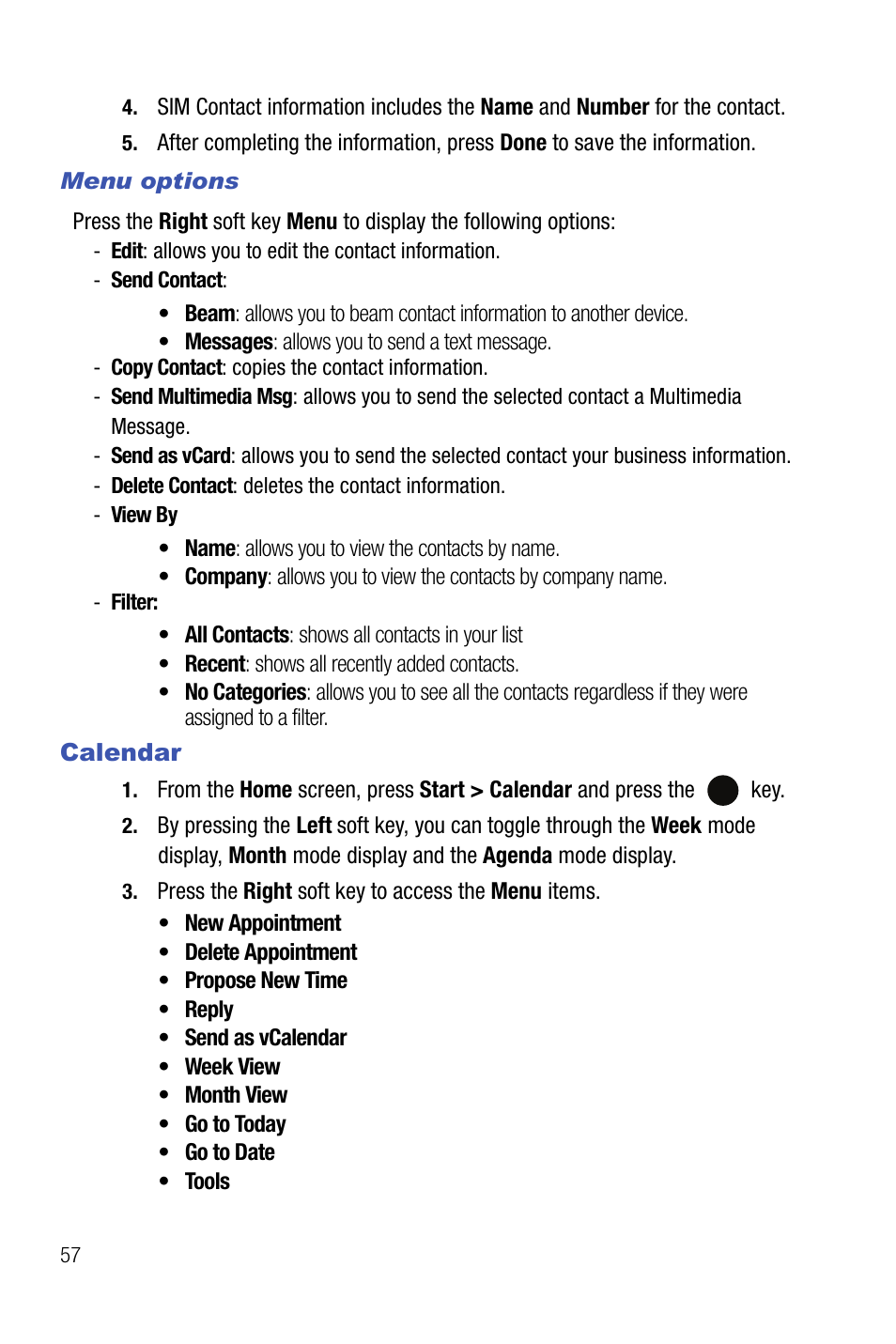 Calendar | Samsung SMART DEVICE SGH-I617 User Manual | Page 60 / 162