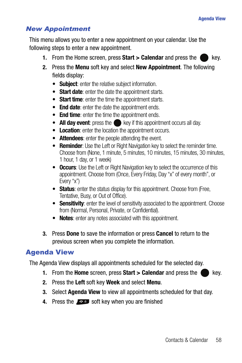 Agenda view | Samsung SMART DEVICE SGH-I617 User Manual | Page 61 / 162
