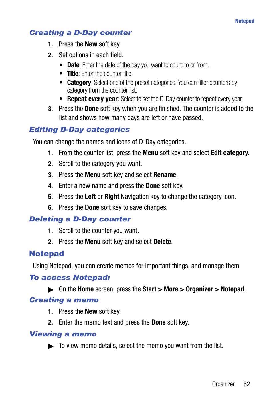 Notepad | Samsung SMART DEVICE SGH-I617 User Manual | Page 65 / 162