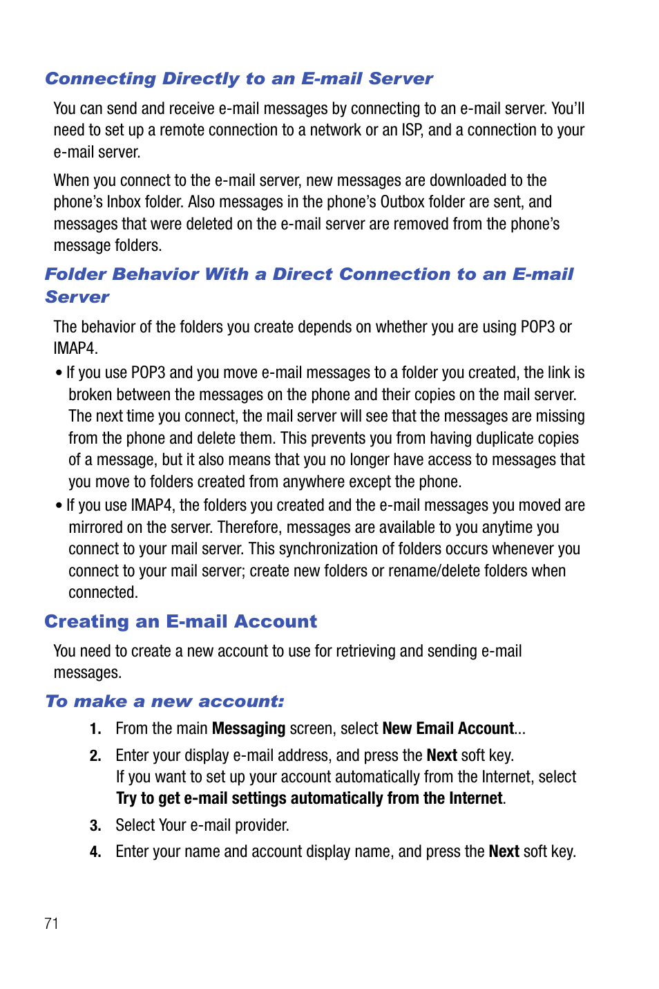 Creating an e-mail account | Samsung SMART DEVICE SGH-I617 User Manual | Page 74 / 162