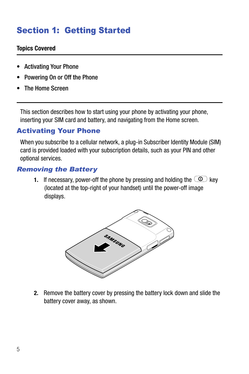 Section 1: getting started, Activating your phone | Samsung SMART DEVICE SGH-I617 User Manual | Page 8 / 162