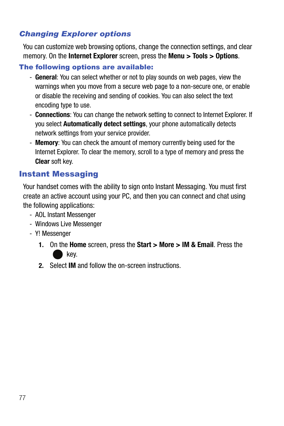 Instant messaging | Samsung SMART DEVICE SGH-I617 User Manual | Page 80 / 162