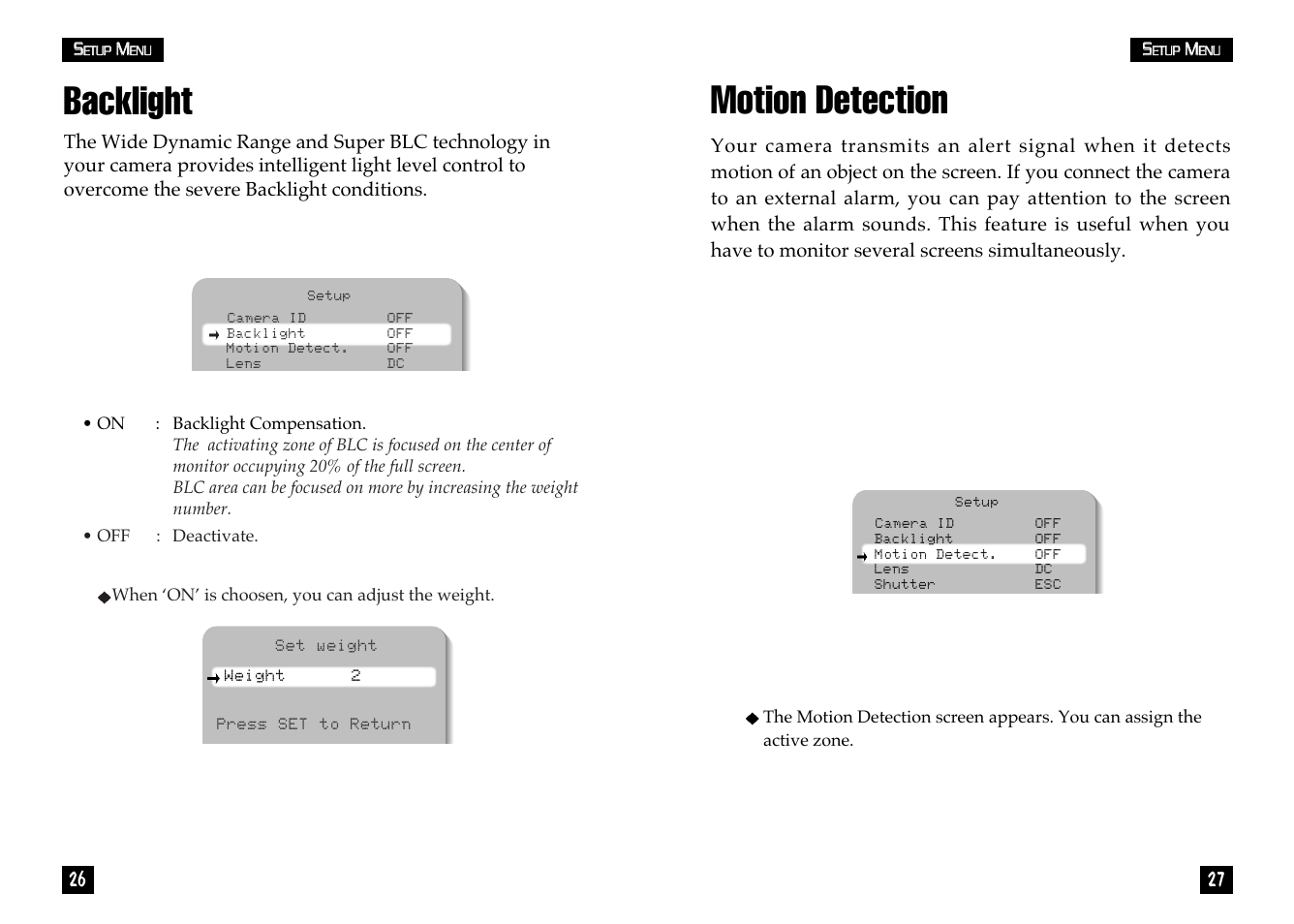 Motion detection, Backlight | Samsung CLP 510N User Manual | Page 14 / 22
