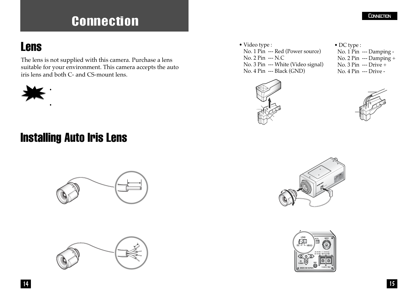 Lens, Installing auto iris lens | Samsung CLP 510N User Manual | Page 8 / 22