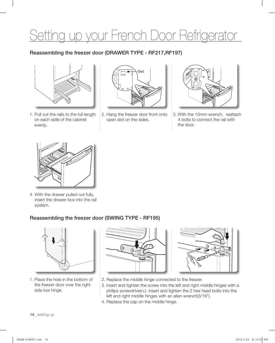 Setting up your french door refrigerator | Samsung RF195** User Manual | Page 14 / 34