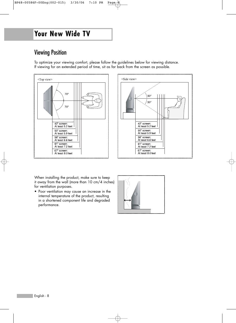 Viewing position, Your new wide tv | Samsung HL-S6165W User Manual | Page 8 / 120