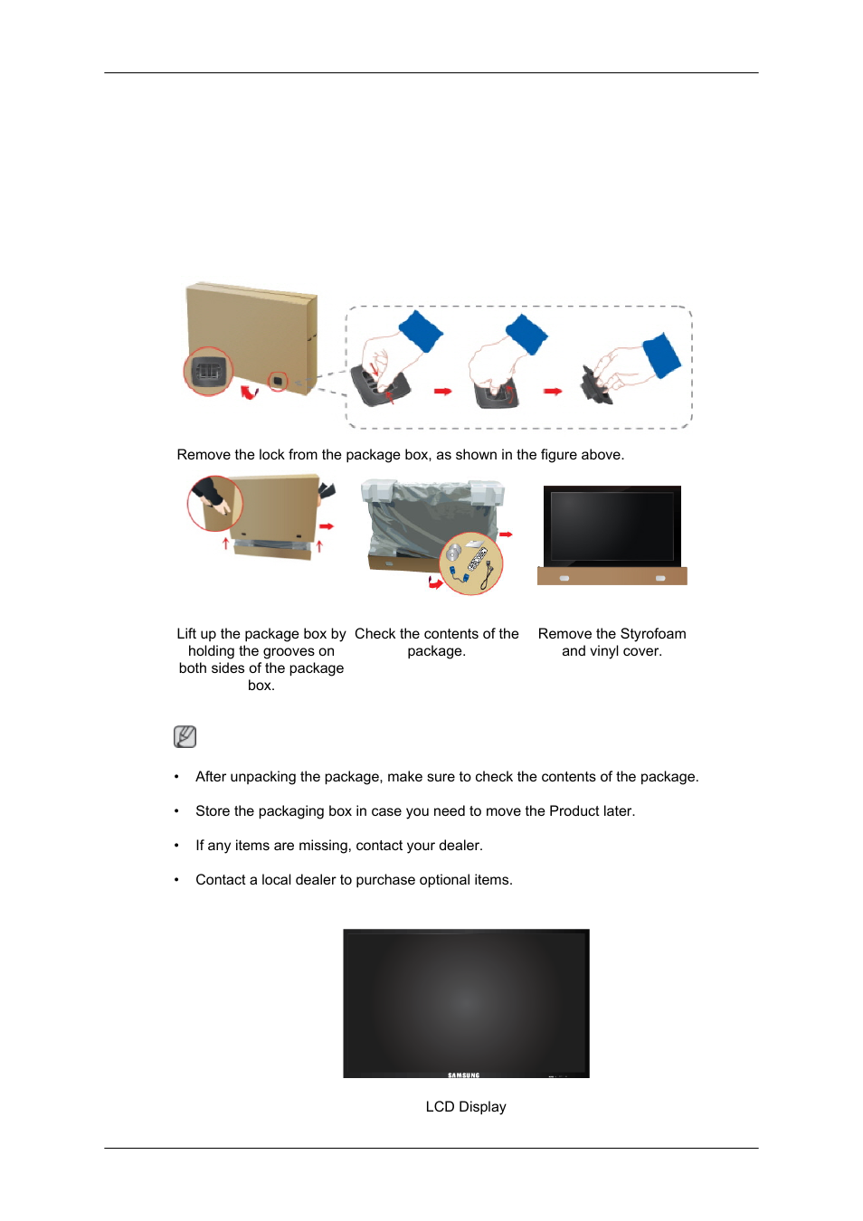 Introduction, Package contents, Checking the contents of the package | Unpacking | Samsung 550DX User Manual | Page 2 / 28