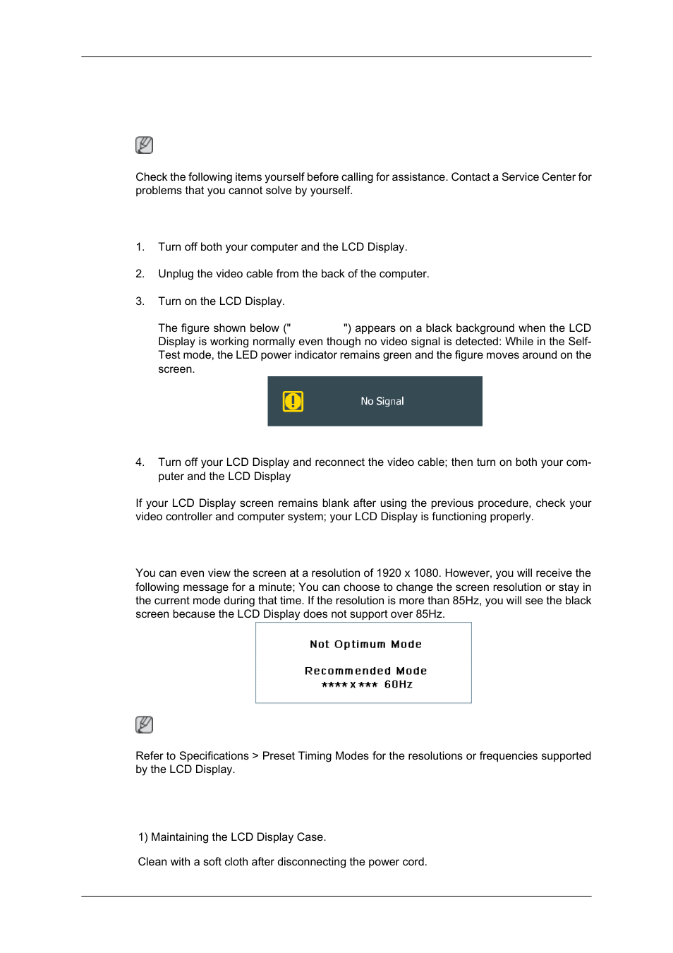 Troubleshooting, Self-test feature check, Warning messages | Maintenance and cleaning | Samsung 550DX User Manual | Page 23 / 28