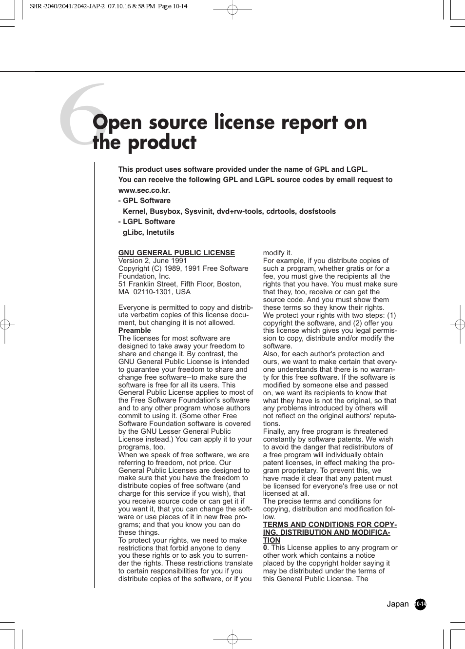 Open source license report on the product | Samsung SHR 2040 User Manual | Page 197 / 211