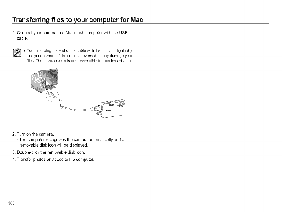 Transferring files to your computer for mac | Samsung AQ 1O0 User Manual | Page 101 / 105