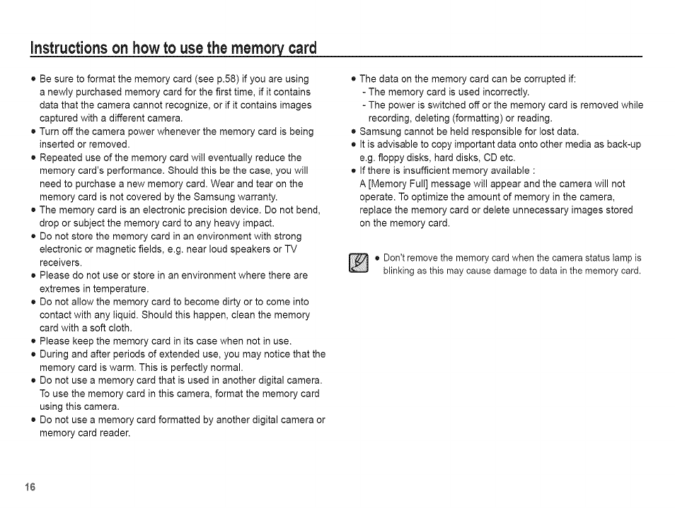 Instructions on how to use the memory card, Instructions on how to use | Samsung AQ 1O0 User Manual | Page 17 / 105