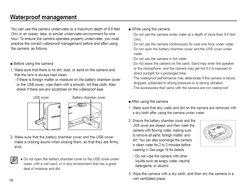 Waterproof management | Samsung AQ 1O0 User Manual | Page 19 / 105