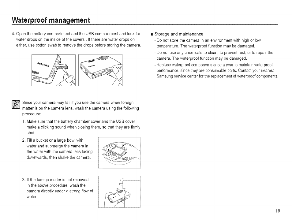 Waterproof management | Samsung AQ 1O0 User Manual | Page 20 / 105