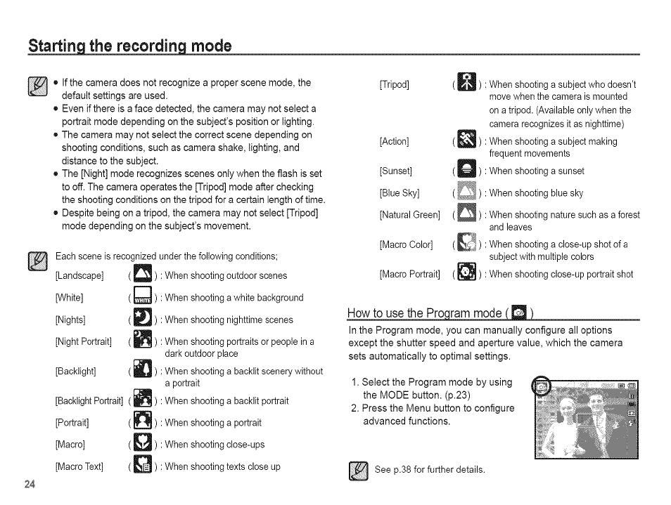 Starting the recording mode | Samsung AQ 1O0 User Manual | Page 25 / 105