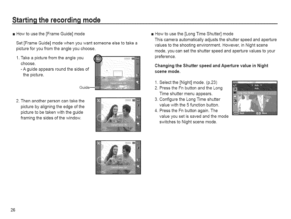 Starting the recording mode | Samsung AQ 1O0 User Manual | Page 27 / 105