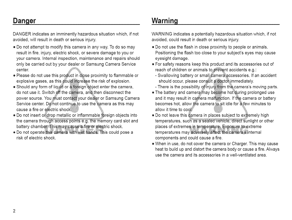 Danger warning | Samsung AQ 1O0 User Manual | Page 3 / 105