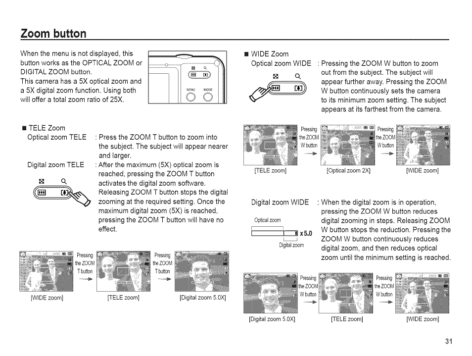 Zoom button, 3x5.0 | Samsung AQ 1O0 User Manual | Page 32 / 105