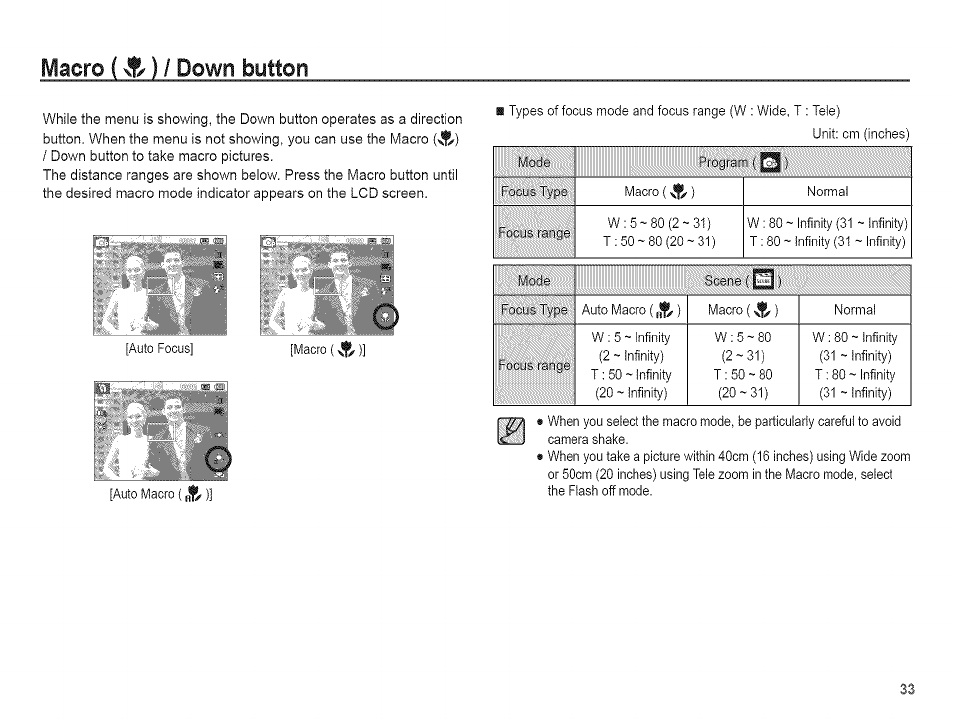 Macro is)i down button, I s ) i, Down | Macro, Button | Samsung AQ 1O0 User Manual | Page 34 / 105