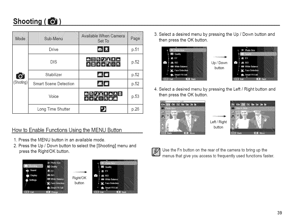 Gqebbd, Shooting | Samsung AQ 1O0 User Manual | Page 40 / 105