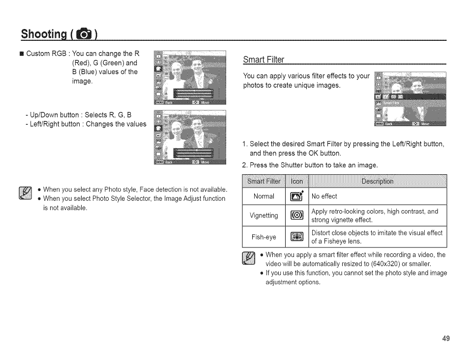 Shooting | Samsung AQ 1O0 User Manual | Page 50 / 105