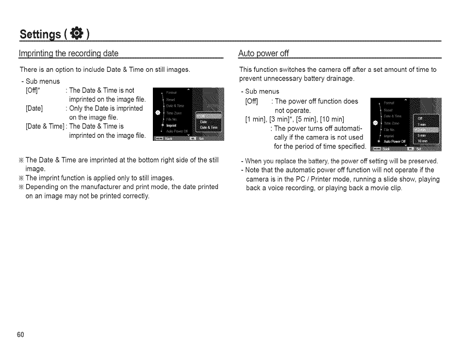 Settings | Samsung AQ 1O0 User Manual | Page 61 / 105