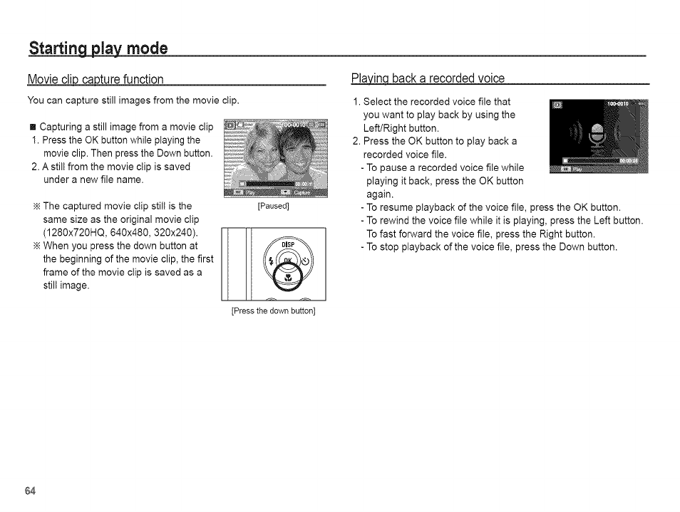 Starting play mode | Samsung AQ 1O0 User Manual | Page 65 / 105