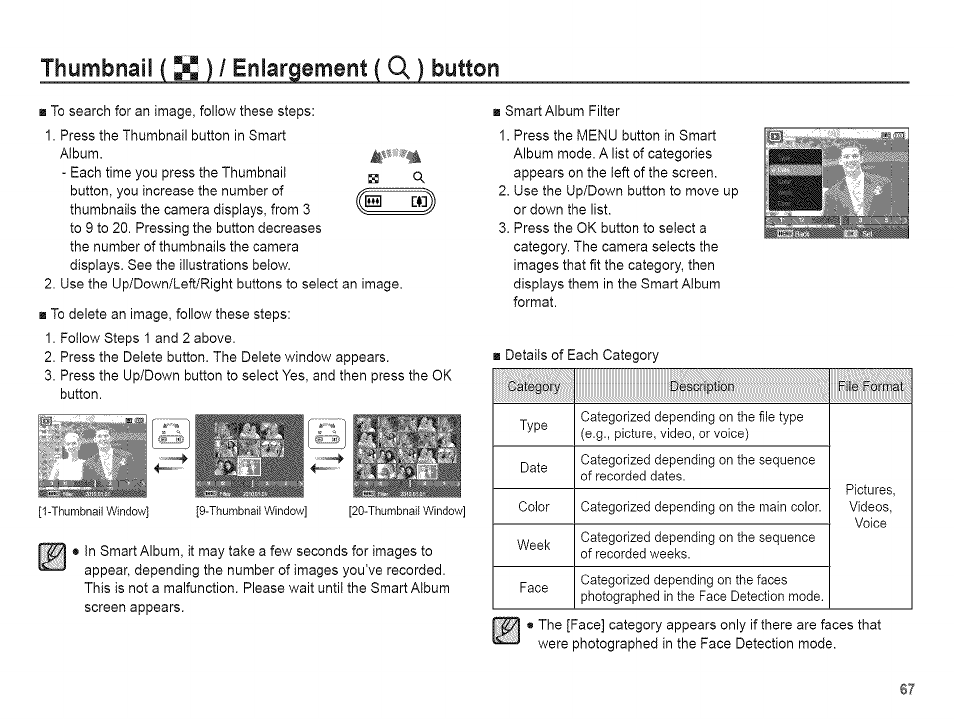 Thumbnail (h ) / enlargement ( q.) button | Samsung AQ 1O0 User Manual | Page 68 / 105