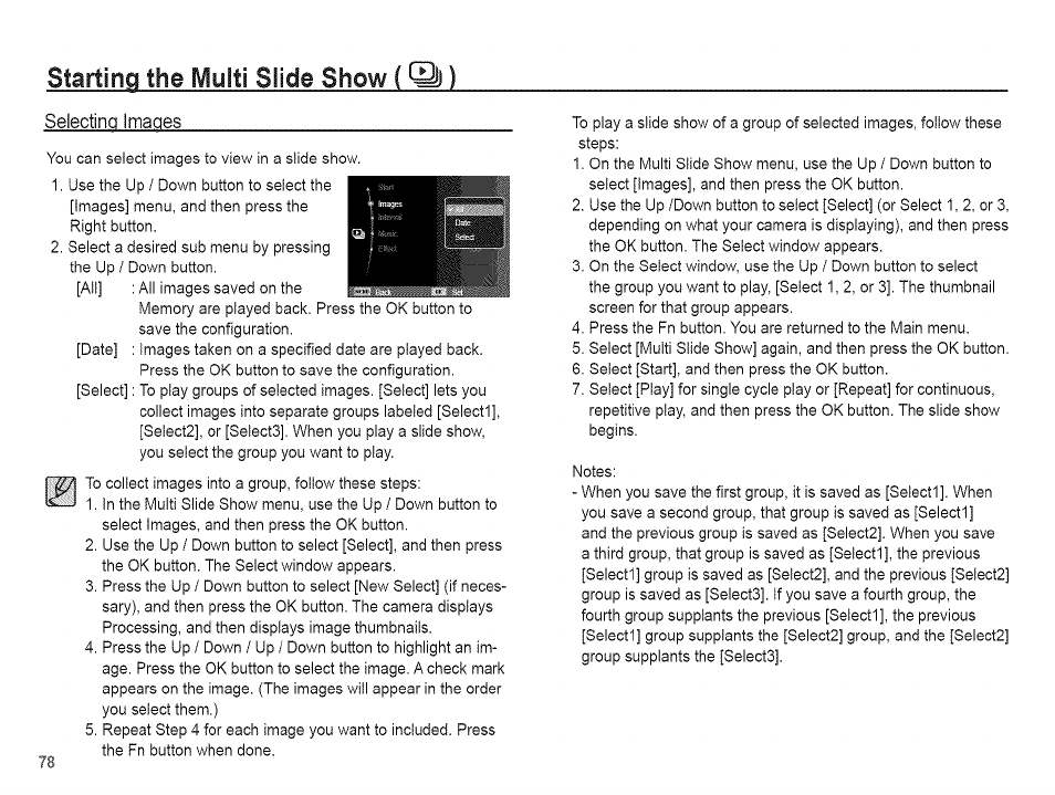 Starting the multi slide show ( q) ) | Samsung AQ 1O0 User Manual | Page 79 / 105