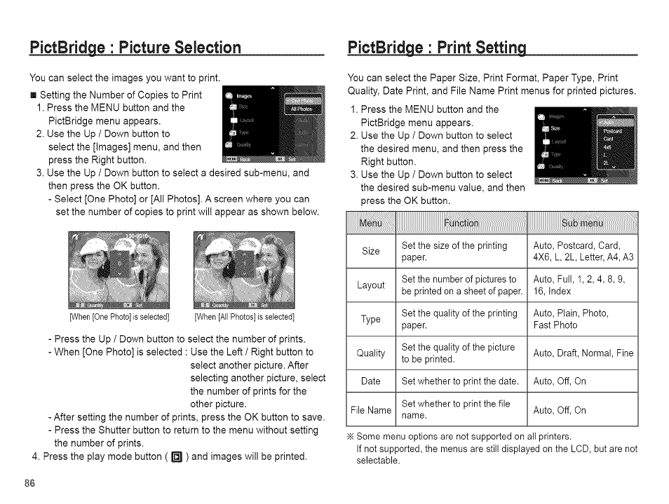 Pictbridae : picture selection | Samsung AQ 1O0 User Manual | Page 87 / 105