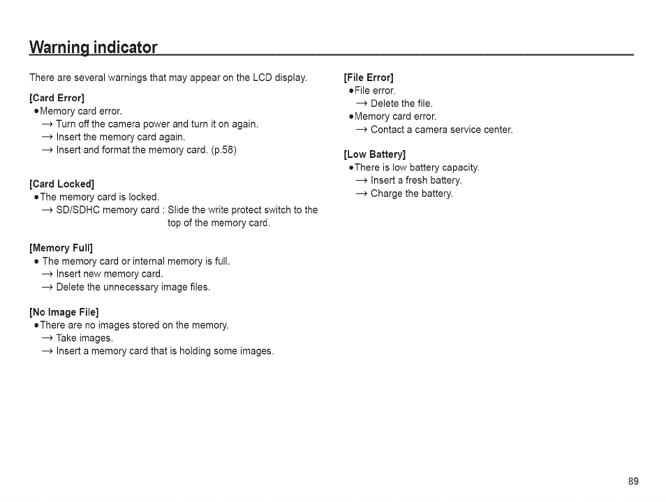 Warning indicator | Samsung AQ 1O0 User Manual | Page 90 / 105