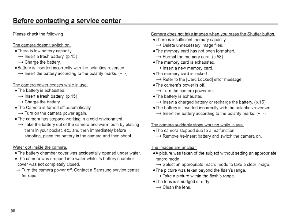 Before contacting a service center, Before contacting, Service center | Samsung AQ 1O0 User Manual | Page 91 / 105