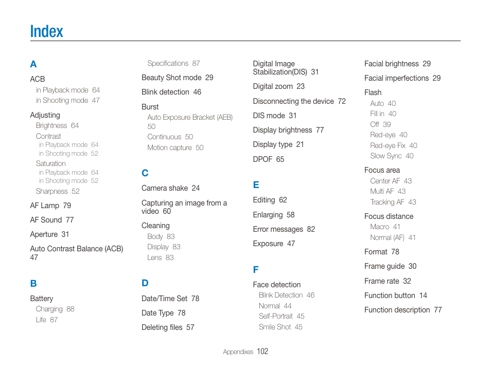 Index | Samsung ES80 User Manual | Page 103 / 106