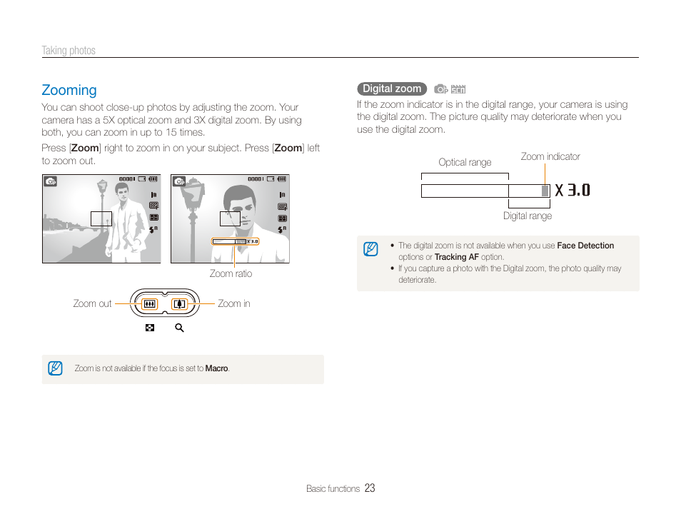 Zooming, Zooming ………………………………… 23 | Samsung ES80 User Manual | Page 24 / 106