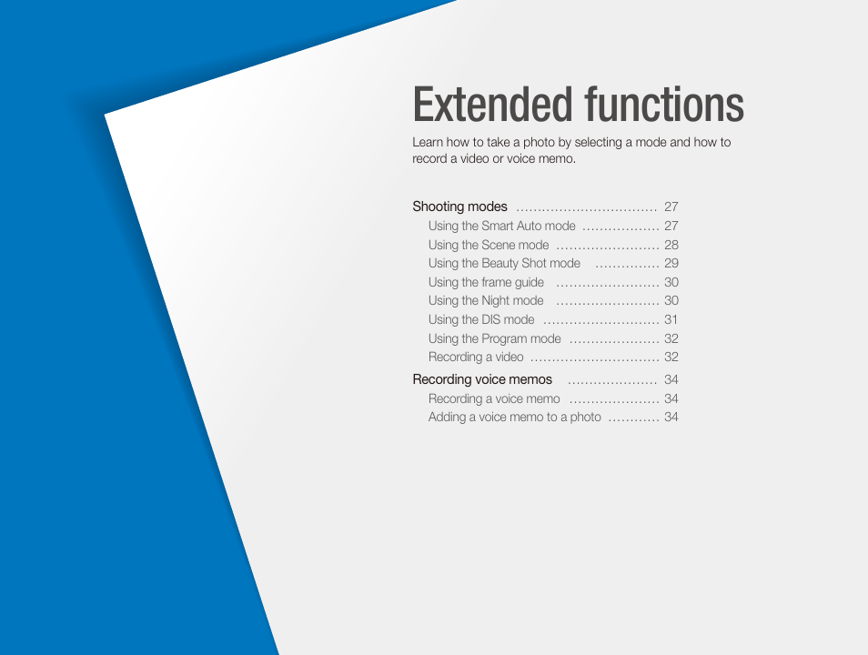 Extended functions | Samsung ES80 User Manual | Page 27 / 106