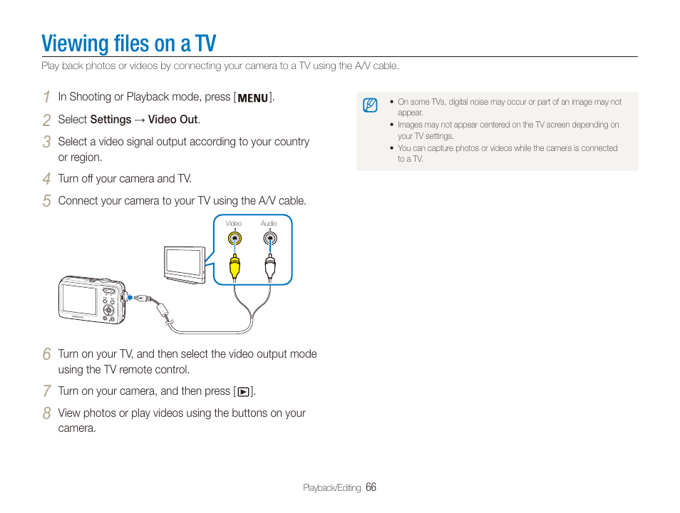 Viewing files on a tv | Samsung ES80 User Manual | Page 67 / 106