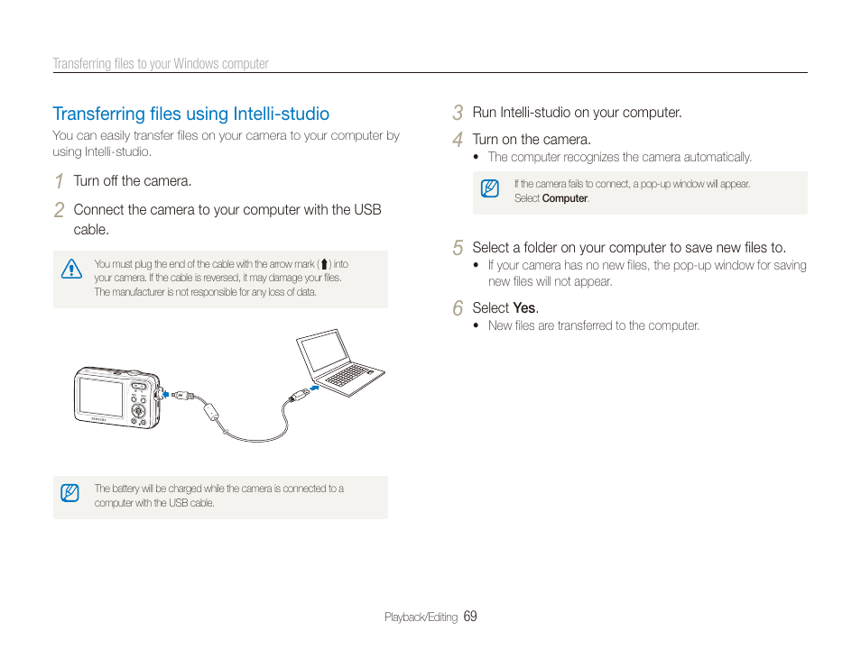 Transferring files using intelli-studio, Transferring files using intelli-studio ……… 69 | Samsung ES80 User Manual | Page 70 / 106