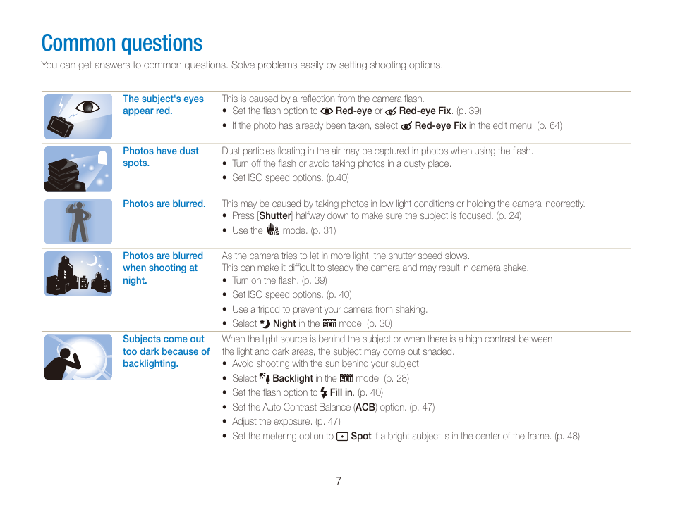 Common questions | Samsung ES80 User Manual | Page 8 / 106