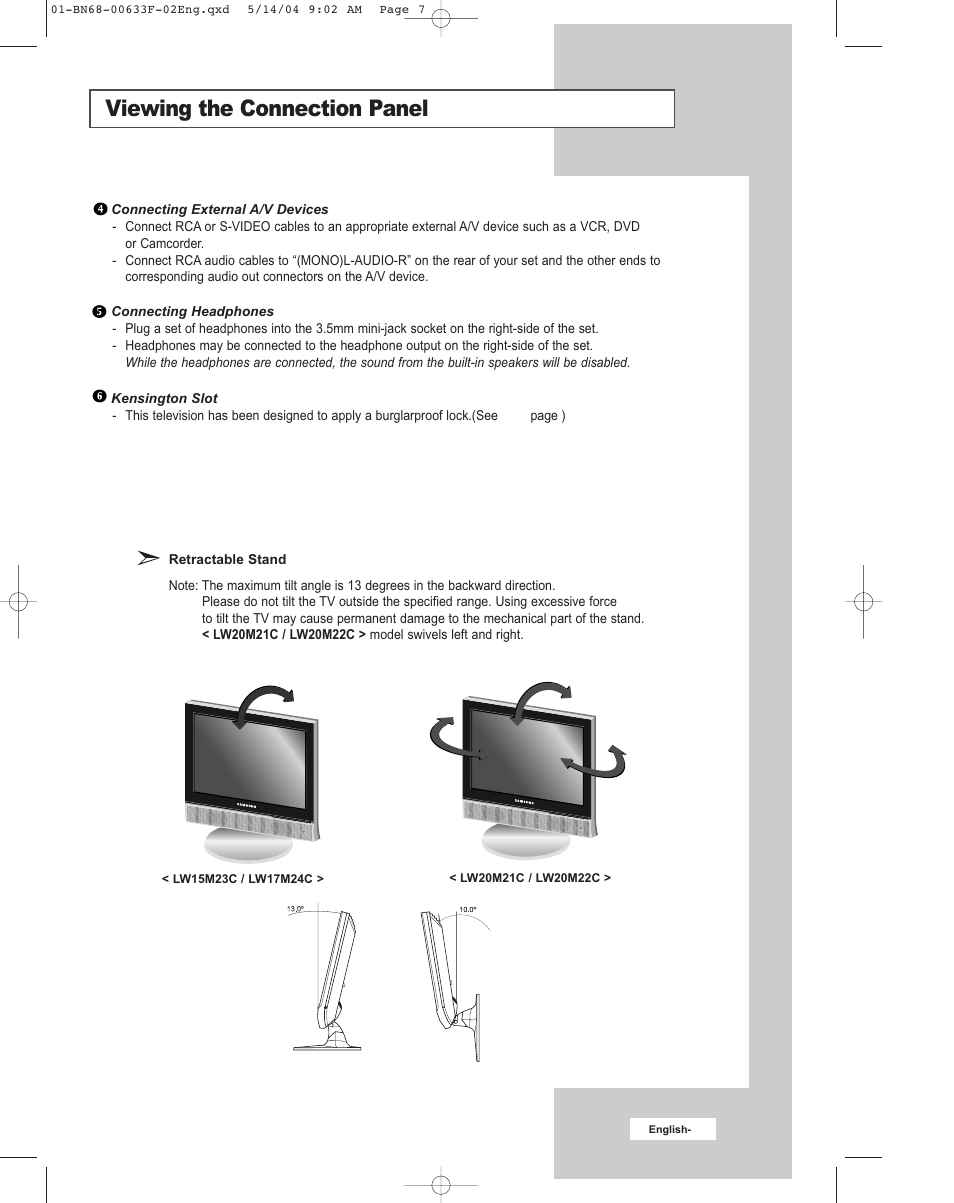 Viewing the connection panel | Samsung W17M24C User Manual | Page 3 / 8
