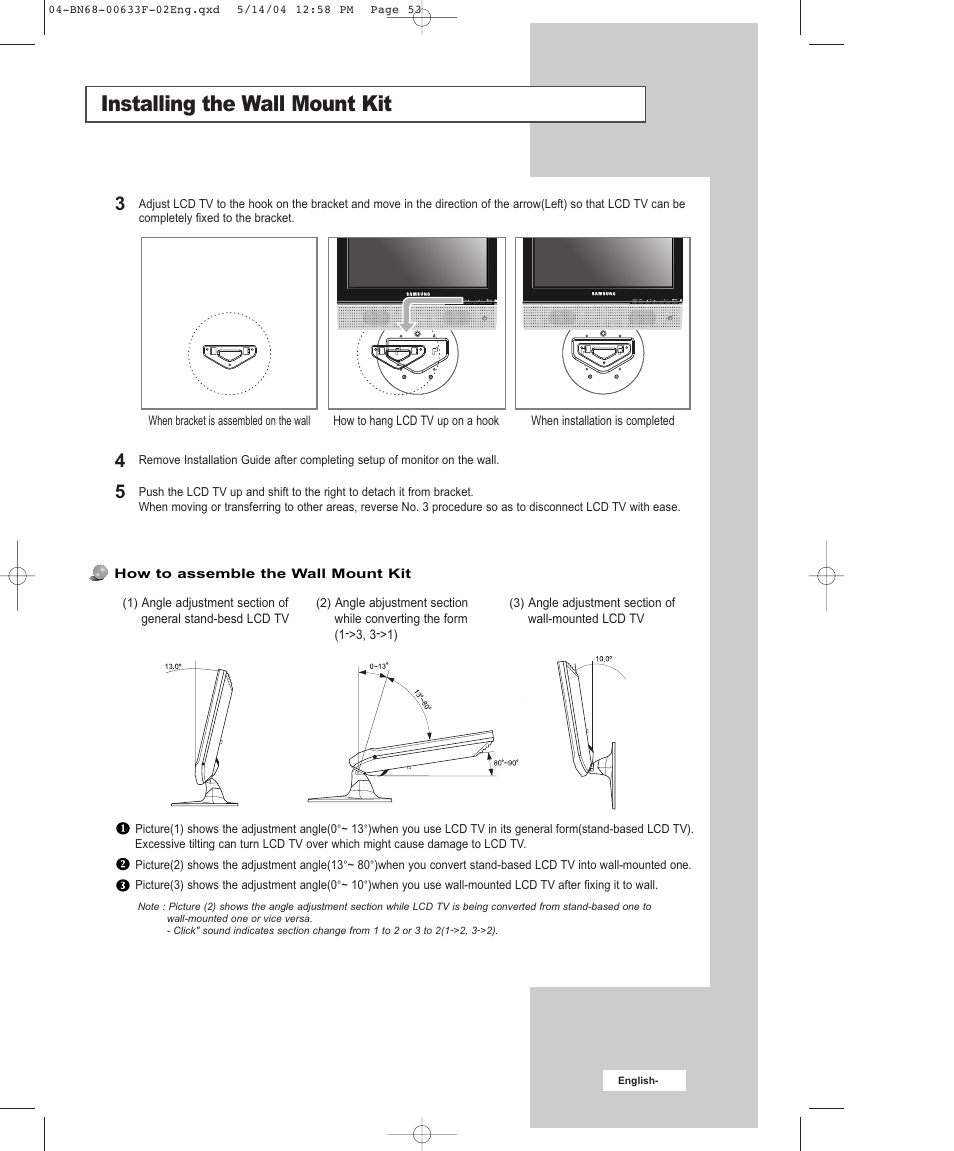 Installing the wall mount kit | Samsung W17M24C User Manual | Page 6 / 8